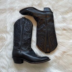 Justin Black Leather Cowboy Boots Western Size 7.5